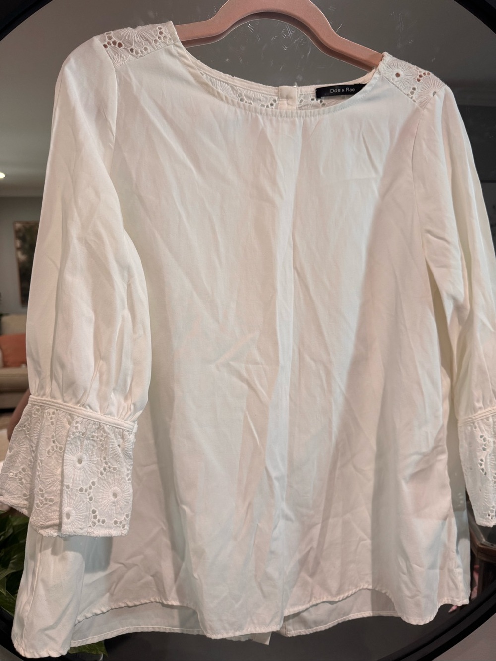 Doe & Rae off white Eyelet Bell-Sleeve Blouse